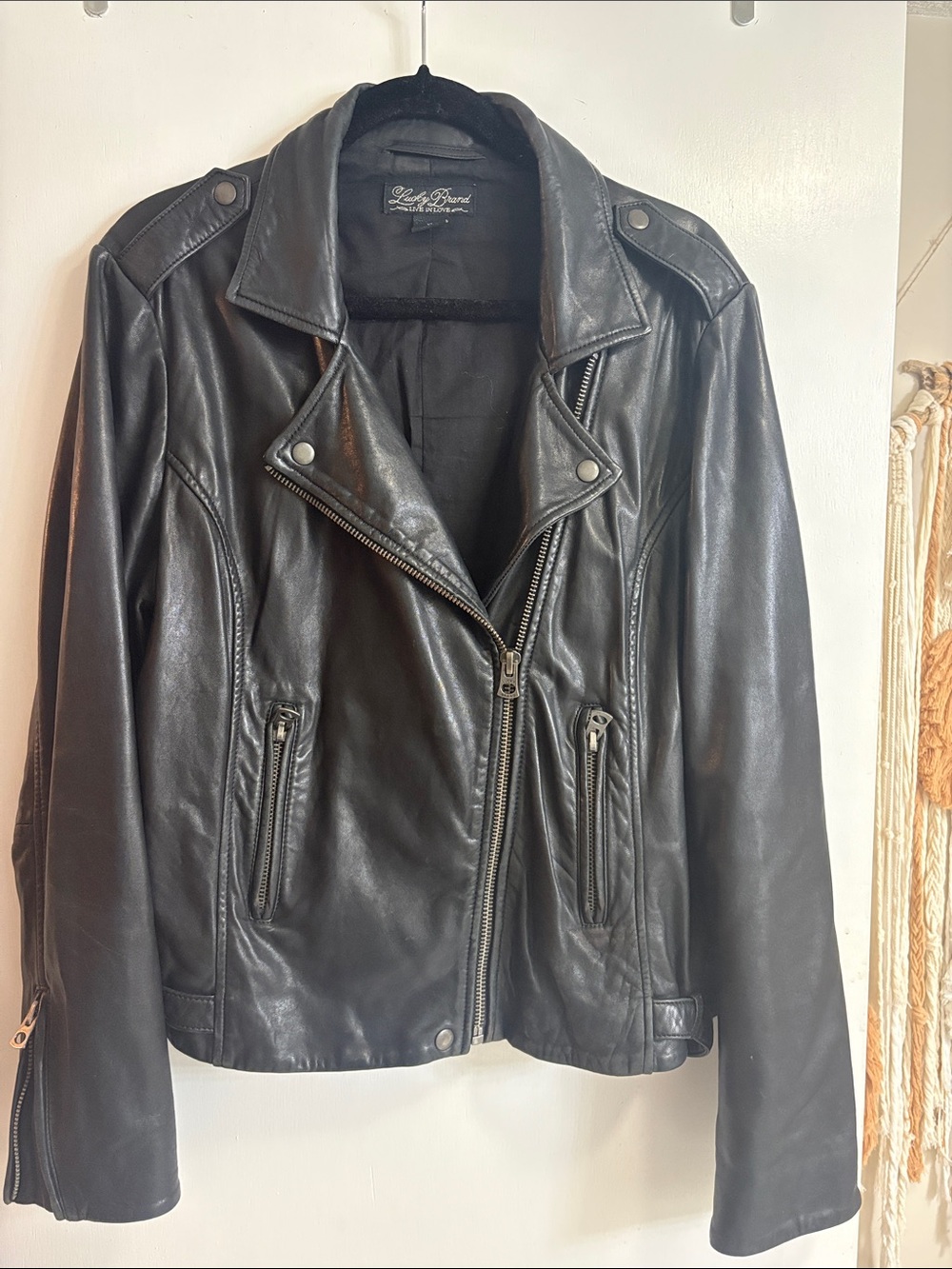 Lucky Brand 100% Leather Moto Jacket - Black - XL